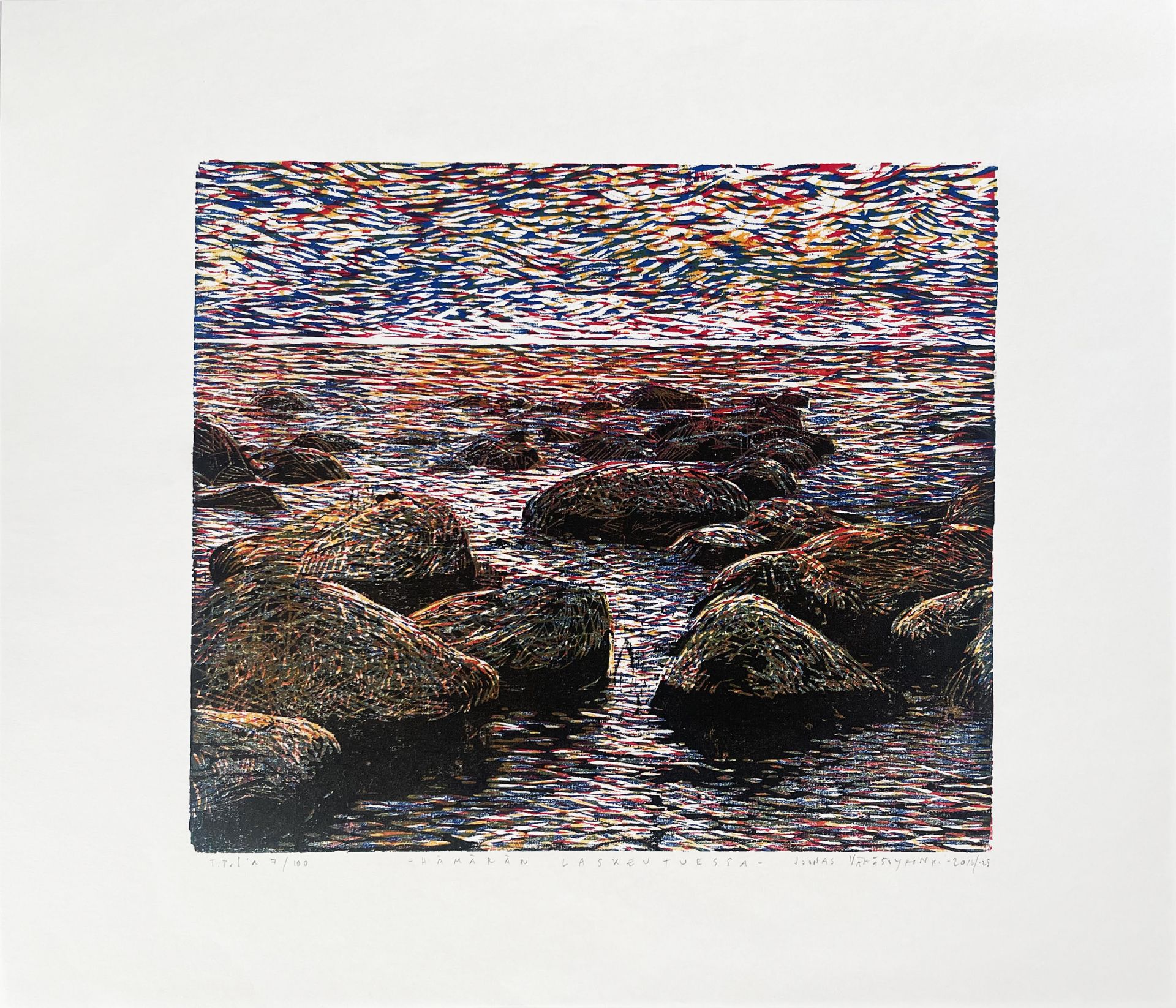 JOONAS VÄHÄSÖYRINKI Hämärän laskeutusessa, 2016 Wood cut 34 x 40 cm
