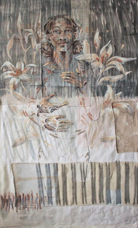 Jaana Saario, Viam Pacis, tempera ja hiili kankaalle, 225 x 145 cm, 2023