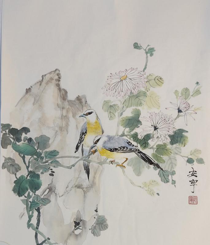 Anne Rantanen,Blue wings, chinese inkpaiinting on ricepaper, 70x50 cm, 2023, photo Anne Rantanen