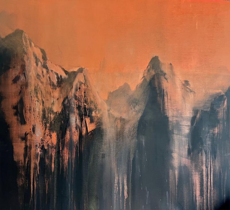 Morning at the Mountains 2024 Mixed media 130cm x 140cm. Mountains have a special place in my heart.  