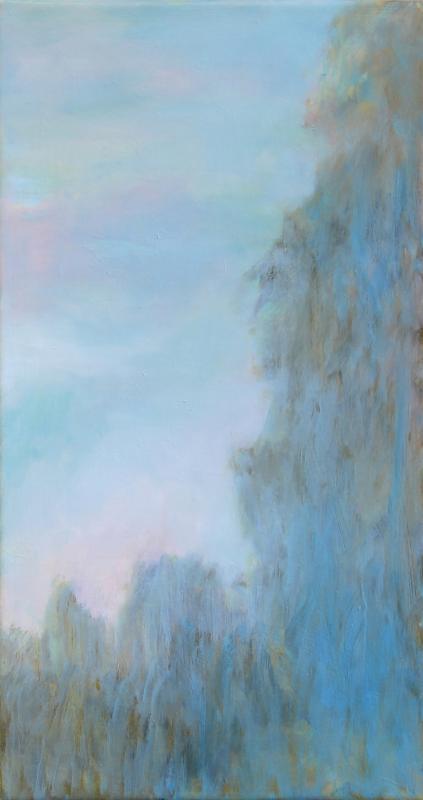 Marjo Yli-Antola, Hiljaiset metsät, öljymaalaus kankaalle, 50 x 28 cm, 2021, kuvaaja Marjo Yli-Antola.