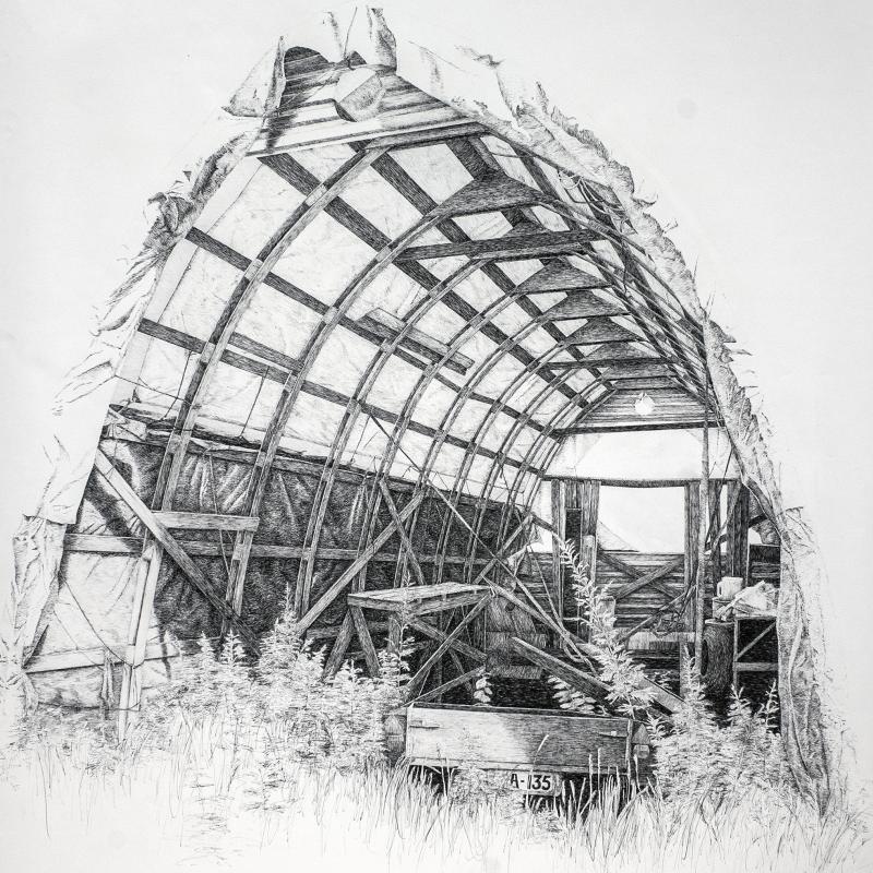 Saara Reinikainen, WHA-135, kuitukärkikynä ja lyijykynä paperille, 103 cm x 100 cm, 2021, kuvaaja Saara Reinikainen