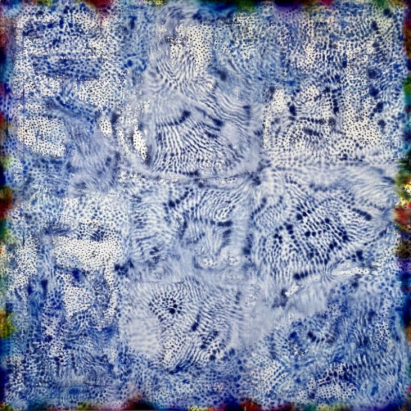 Blue Lichen, 2023, 140 cm x 140 cm, muste ja akryyli  kankaalle
