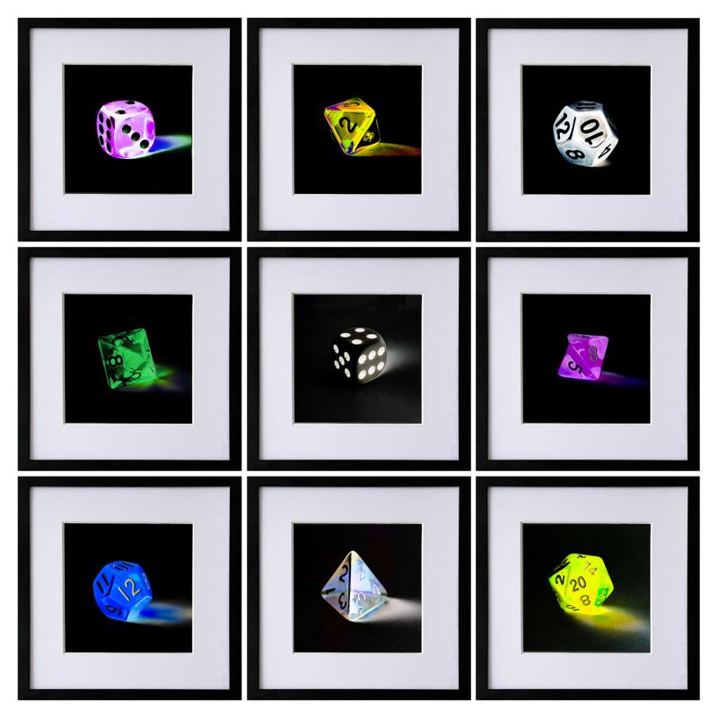 Alex Markwith, from the series "The Platonic Solids", 2024, digital prints of original photographs by the artist, framed dimensions 15x15cm each
