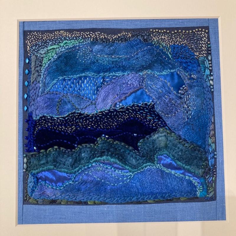 Anna Nilsson, Världens vatten, textilbild 40 x 40 cm 2024