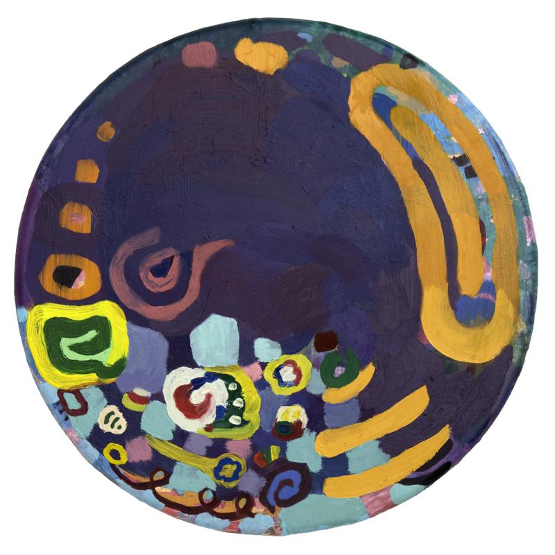 Höttöä, öljy ja akvarelli kankaalle, 55 x 55 cm, 2023 