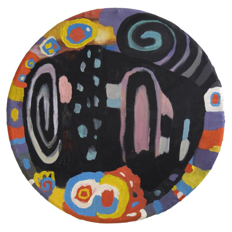 Painetta, öljy ja akvarelli kankaalle, 55 x 55 cm, 2023