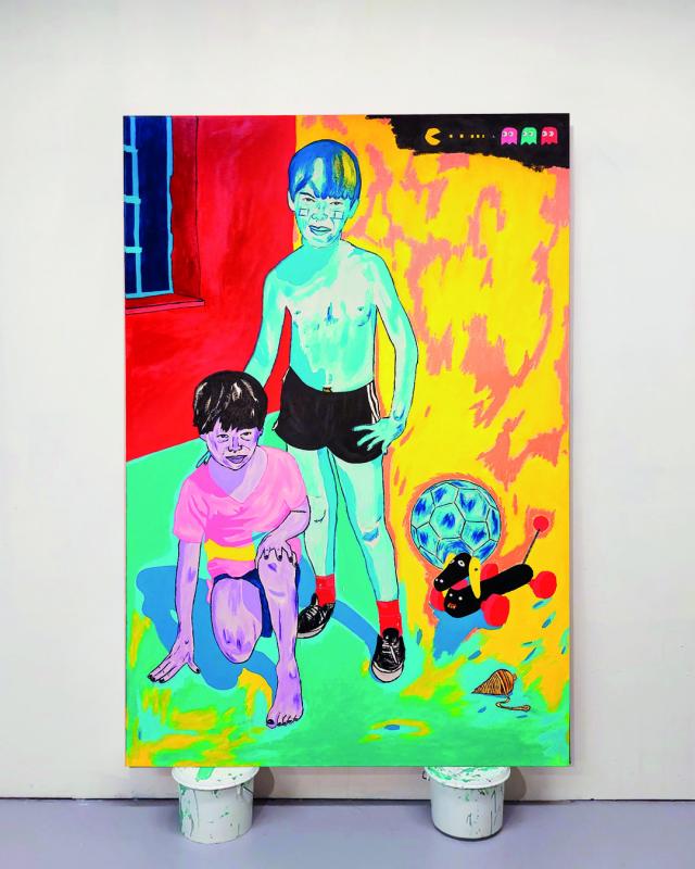 Only Boys, mixed media on canvas, 1.49 x 1.02 cm, 2023