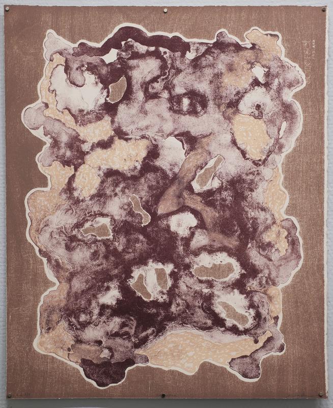 Anna Bredenberg, Kuohuntaa, puupiirros, serigrafia ja litografia paperille, 56 x 46 cm, 2023,