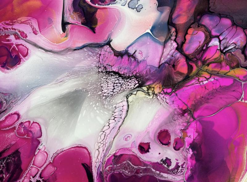Ilman harmaata arkea, ei väripilkut, ilot erottuisi merkittäviksi tapahtumiksi Bloom tekniikka, 100x120cm canvas, 2023 Pirre Toikkanen