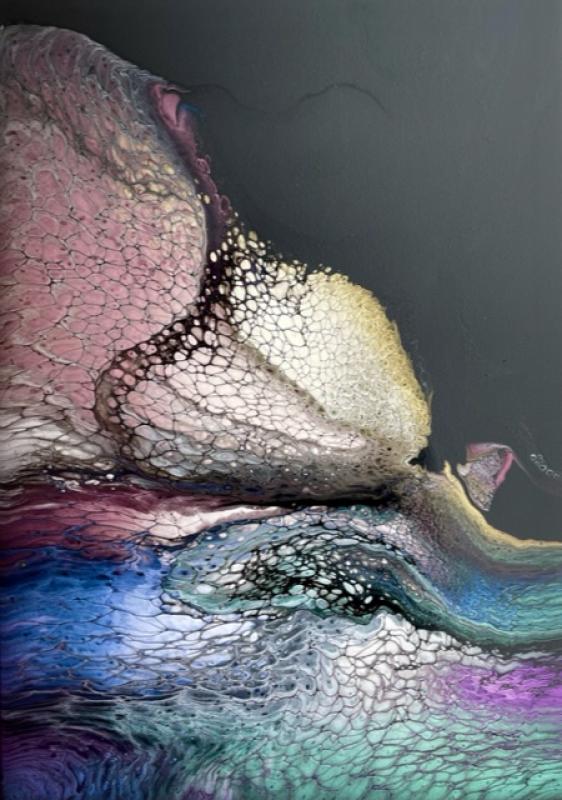 Nykyhetki kantaa menneisyyden voimaa, Pearl pour 70x50 cm deep edge canvas, Pirre Toikkanen 2024
