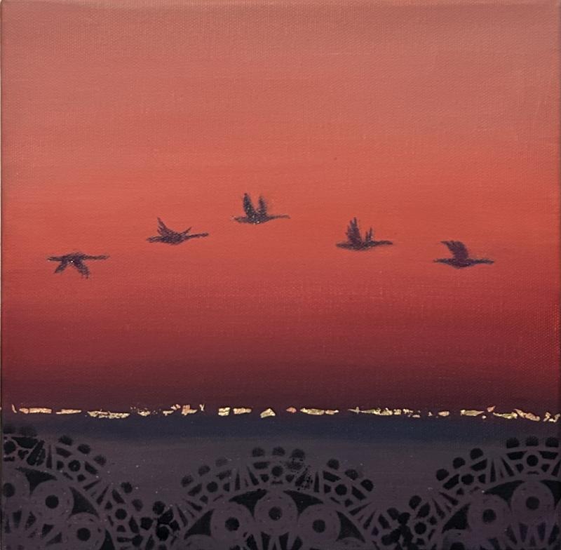 Virva Svala, Lähdön aika, öljy kankaalle, 2024, 25x25cm, Virva Svala