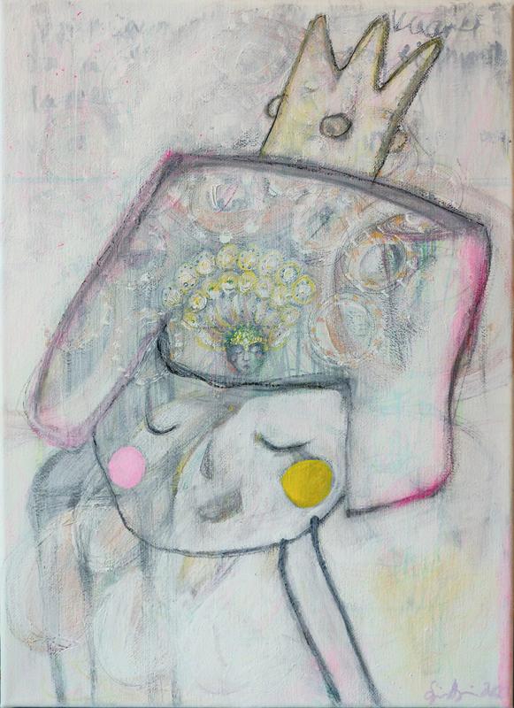 Anna minun olla oma itseni 2023 sekatekniikka (akryyli, tussi, hiili) 55x46cm