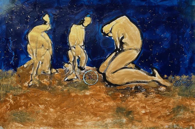 Annika Brandt, Under bar himmel, flytande tusch och akryl på papper, 37x55cm, 2023, fotograf Annika Brandt