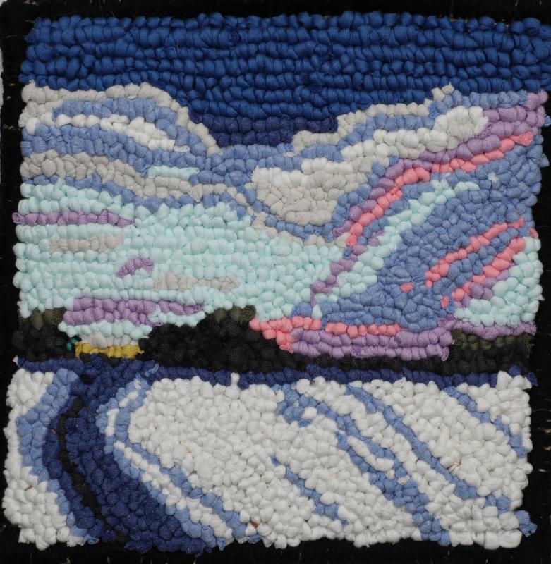 Sirpa Ojala, Maisema365 teoksesta, rug hooking, 20x20, 2024, Sirpa Ojala