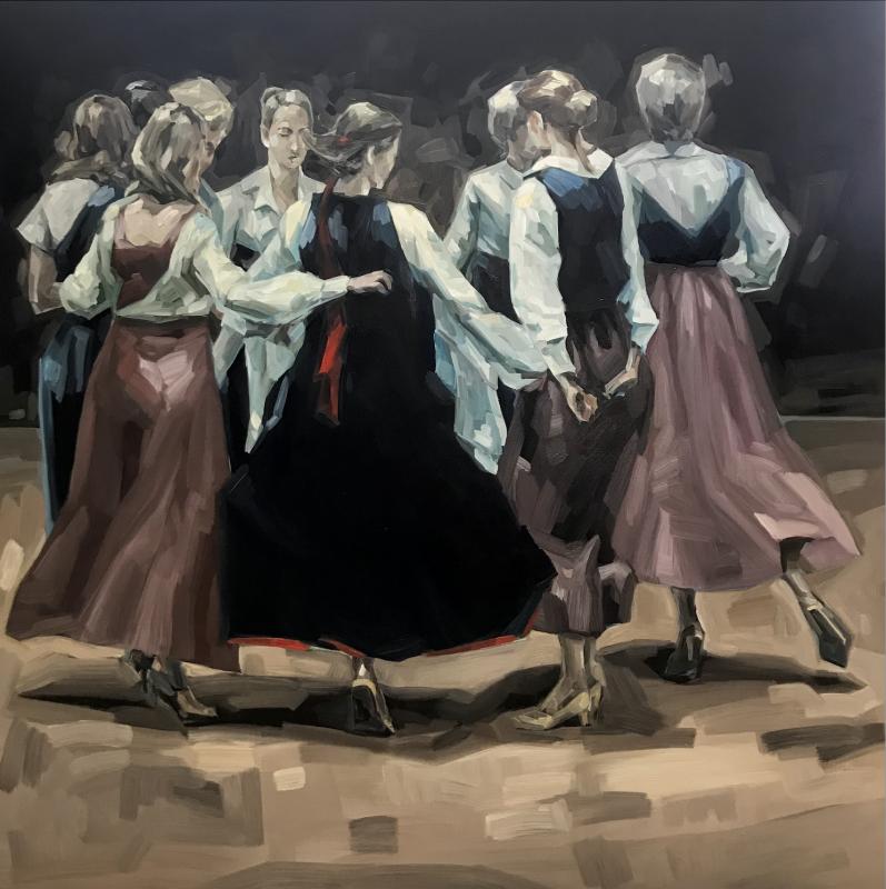 Topi Ruotsalainen: The Old Choreo, 2024, öljy kankaalle, 200 x 200 cm