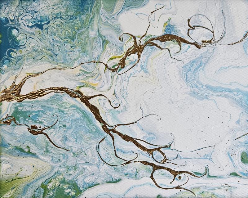 Carita Nissinen, Golden branch, akryyli, 24x30, 2025, kuvaaja Carita Nissinen