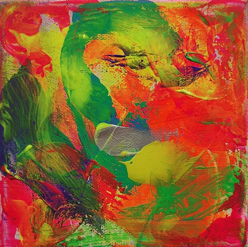 Susanna Maria Kivistö, Vedenalaista elämää, alitajunnan meri, 2024, tempera ja akryyli kankaalle, 15x15, Susanna Maria Kivistö