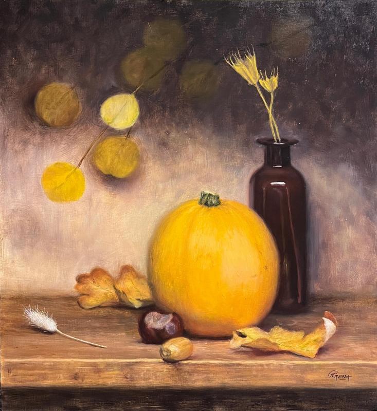 Rafael Guerra - Keltainen Kurpitsa, 38x35, Oil on Wood, 2024
