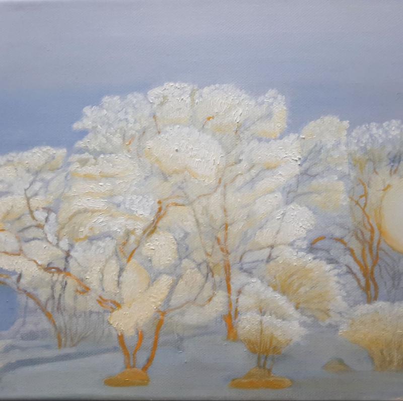 Hilja Roivainen, Kaupunkilaispuut kohti valoa 1 (Samppalinna), 20 x 30 cm, 2022, Hilja Roivainen