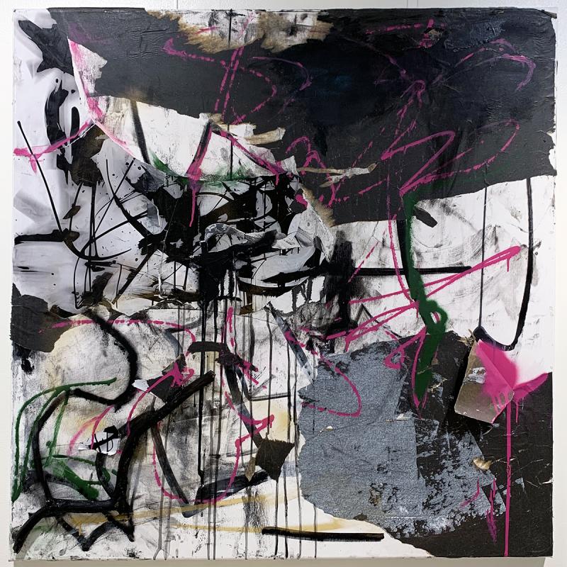 Complex Network (Rephysicalization) II
2024, acrylic, paper, wood and inkjet print of AI-generated image on canvas, 100x100cm