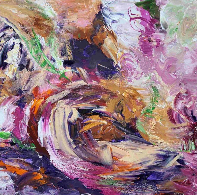 Lea Karvala "The Little Rapids brusar Pikkukoski kuohuu, The Little Rapids are roaring" Acryl 2025 90x70 cm