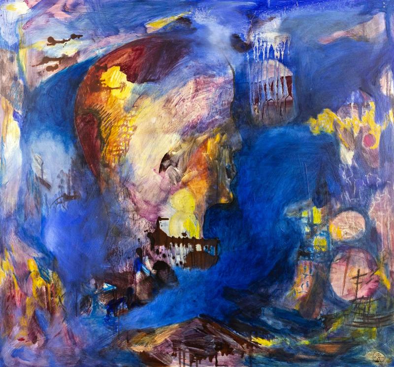 Sisäinen avaruus, sekatekniikka, 100x100cm, 2020, Maarit K-L