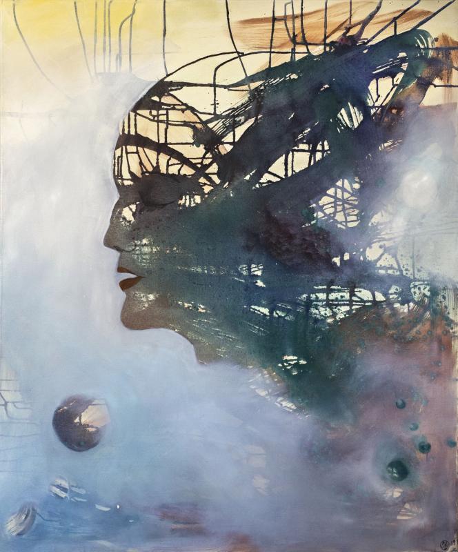 Valoa kohti, sekatekniikka,  100x120cm, 2020, Maarit K-L