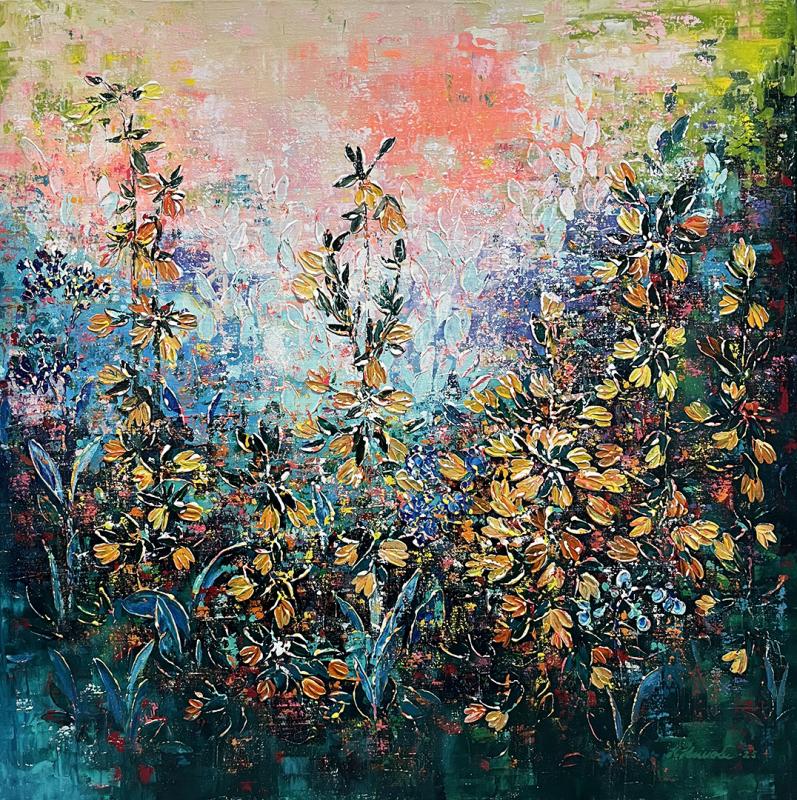 "Riding My Bicycle", Heidi Heinonen, Akryyli kankaalle, 90x90, 2025, kuvaaja Heidi Heinonen.