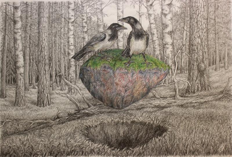 Kaksoset 2_70x100_lyijy- ja värikynä_2019