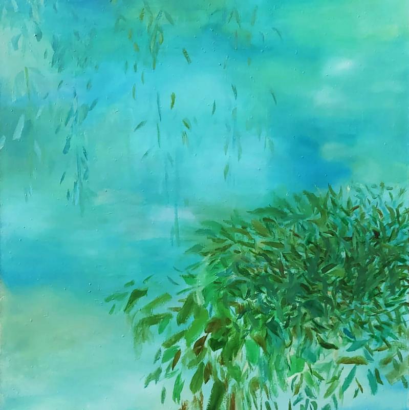Marjo Yli-Antola, Vihreän suojassa, öljymaalaus kankaalle, 120 cm x 100 cm, 2024. Kuvaaja Marjo Yli-Antola.