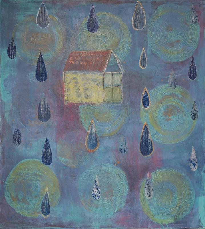 Kotimetsän tuho, 2024, sekatekniikka kankaalle, 150 x 135 cm