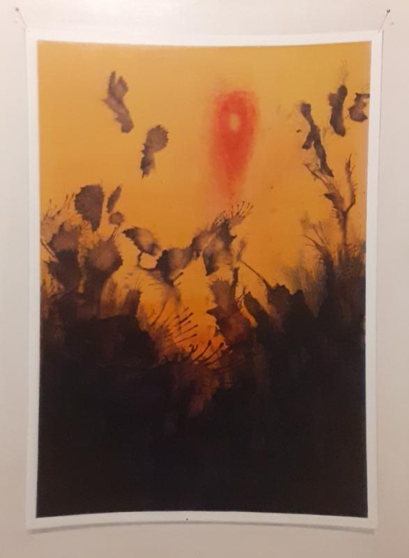 Stilleben med vykort - blandteknik på duk Peter Borotinskij, 49x68 cm