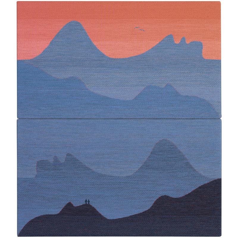 Sari Kettunen, Retkellä maailmassa, kankaankutominen/tekstiili, 108 x 94 x 5 cm, 2024, kuvaaja Teemu Töyrylä