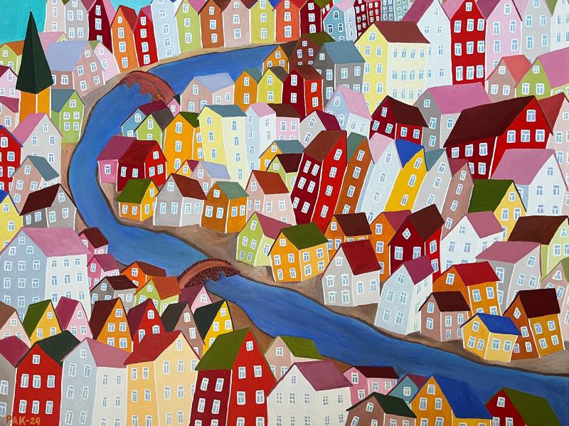 Stad, olja på duk, 90x70