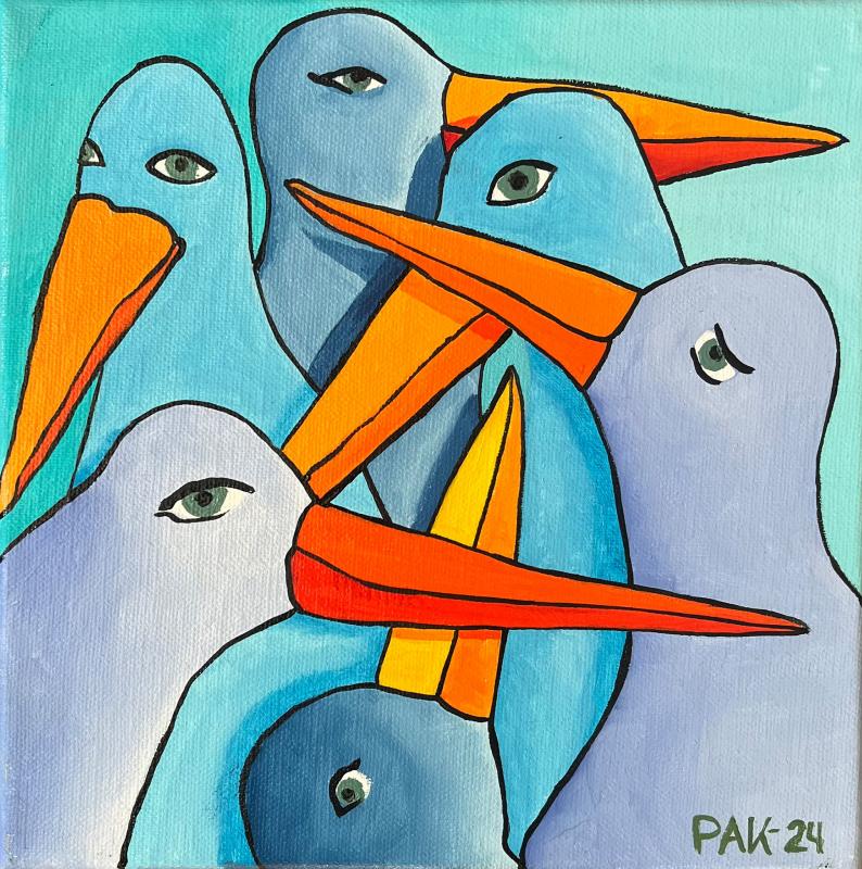 Blåa fåglar, olja på duk, 20x20