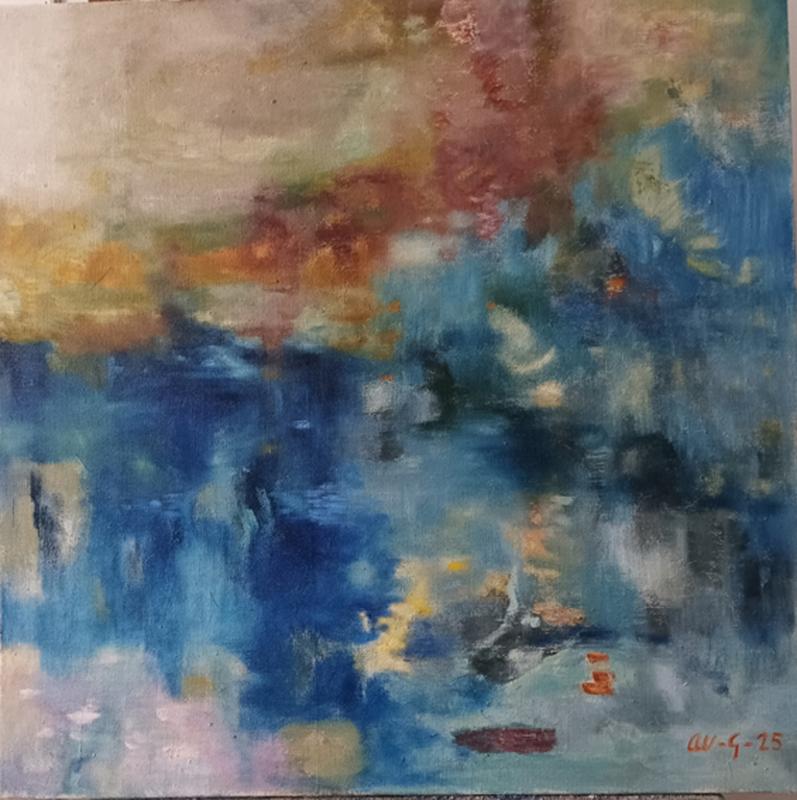 Syksy, kadonnut kaarnalaiva, öljymaalaus pellavakankaalle, 75x75