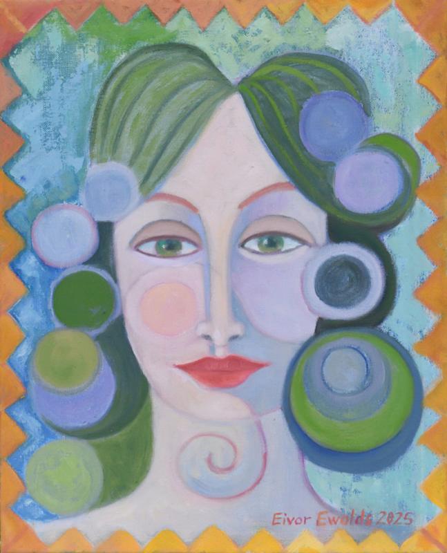 Lady with green hair. Målning i olja 2025, 50x40 cm.