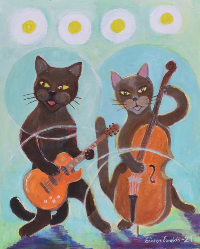 Cat duo. Målning i akryl 2021, 50x40 cm
