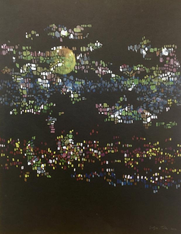 Silja Tilhi, Nimetön, Puuvärikynät paperille, 65 x 55 cm, 2024