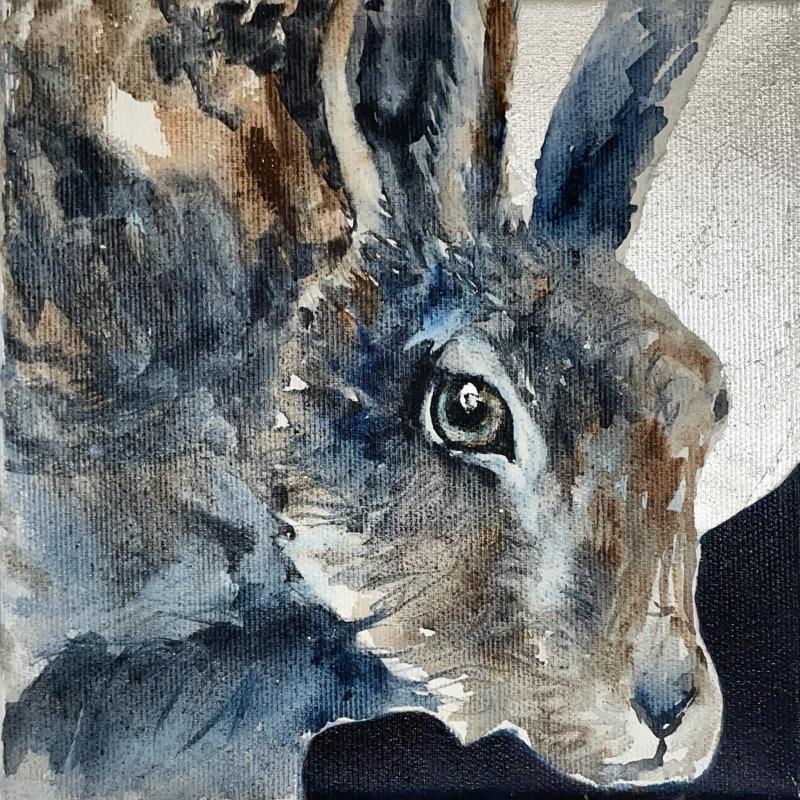 Anna-Maria Sinisalo, Kohtaamisia kuolemattomuuden kanssa (jänis), Pigmentti, öljyväri ja lehtimetalli kankaalle, 20 x 20 cm, 2024,  kuvaaja: Anna-Maria Sinisalo