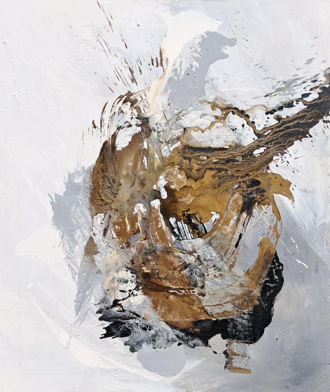 Verkossa, akryyli kankaalle, pigmenttinä tuhka ja noki, 130 cm x 110 cm, 2024