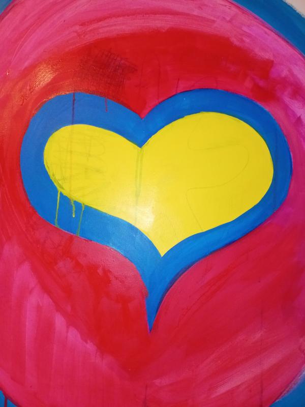 Suvi-Elina Vihersalo, Sydän, Heart, Hjärta, 2025, sekatekniikka, 120 x 60 cm