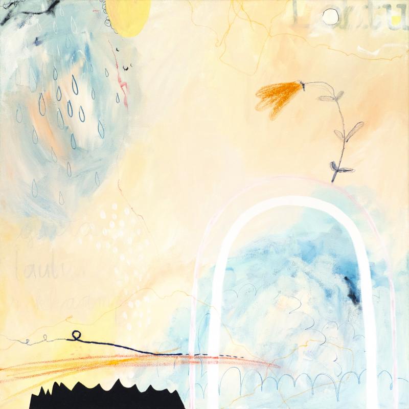 Tanja Riutta, Lohtulaulu, sekatekniikka kankaalle, 90 cm x 90 cm, 2024, kuvaaja Tanja Riutta