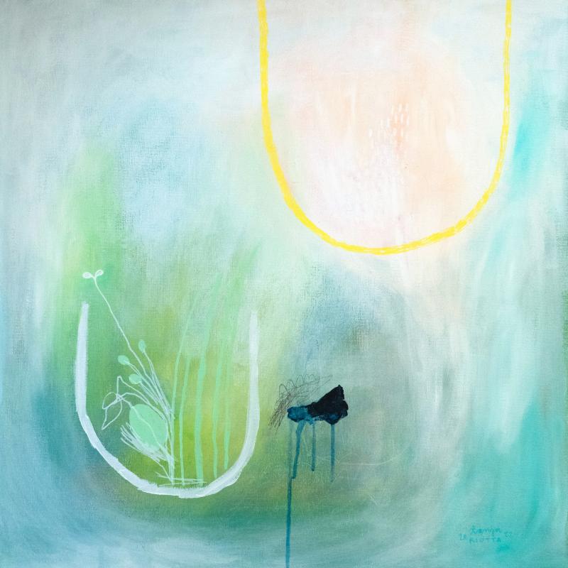 Tanja Riutta, Suru ja seuralaiset, sekatekniikka kankaalle, 60 cm x 60 cm, 2022, kuvaaja Tanja Riutta