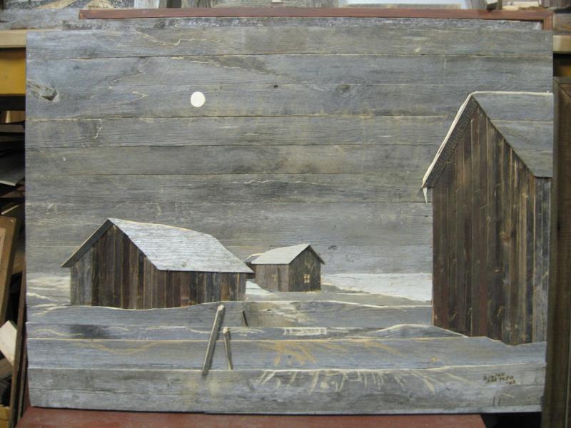 Midvinternatt. Träcollage.