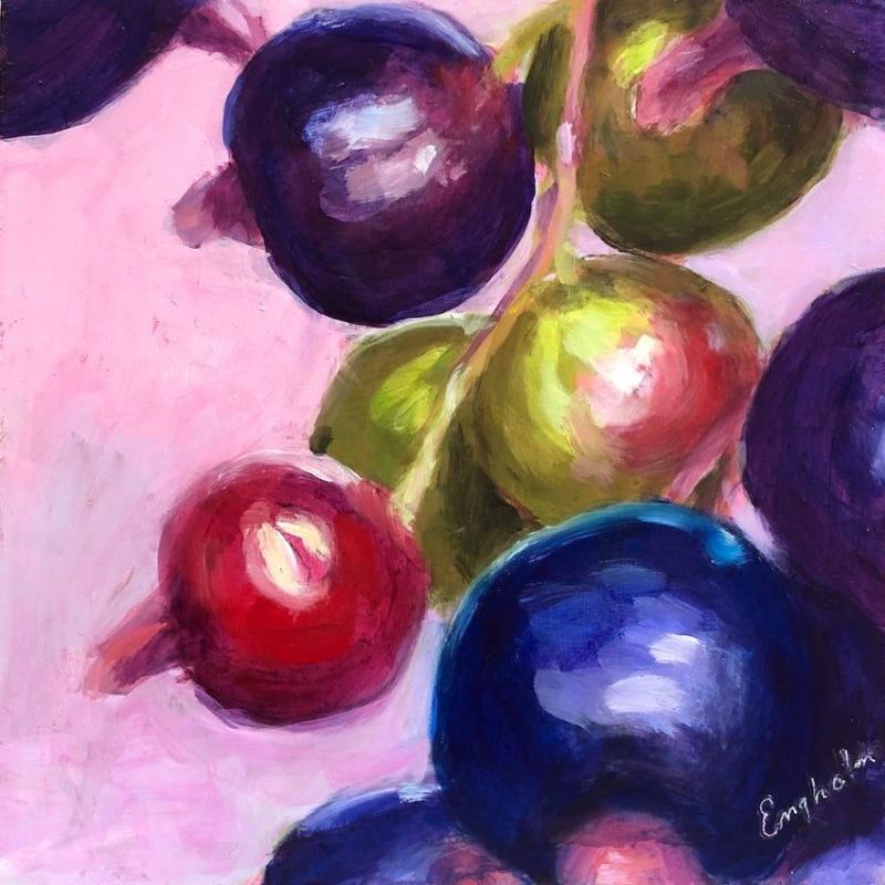 Engholm Anne, Herukkaisia unelmia, 15 x 15 cm, sekatekniikka levylle, 2024