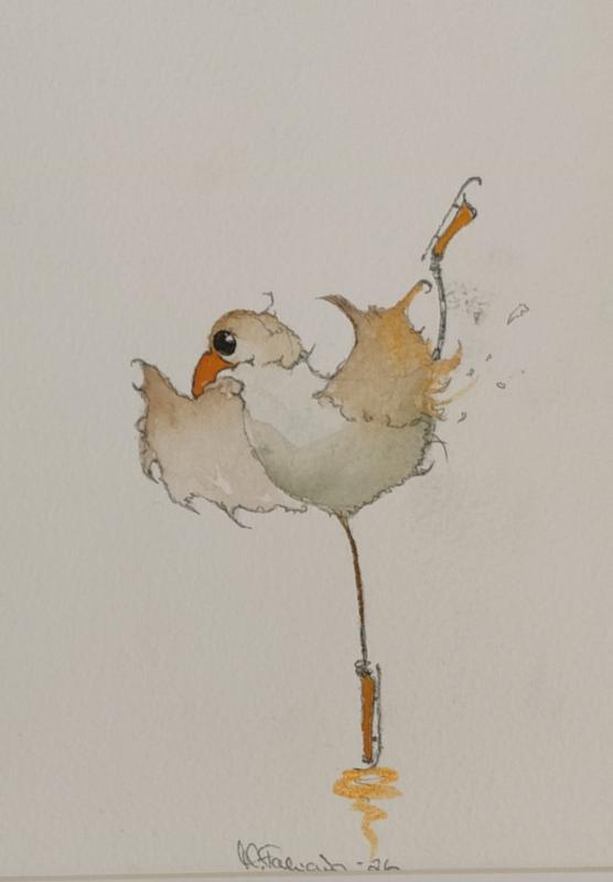 Ice-skating bird. Akvarell, 20x30 cm