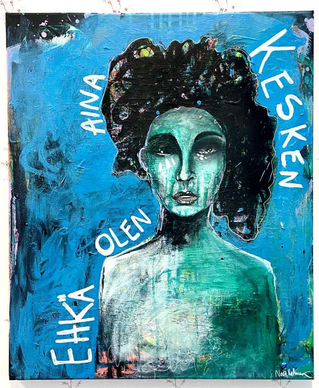 Noora Hattunen, Ehkä olen aina kesken, akryyli kankaalle, 50x60, 2025