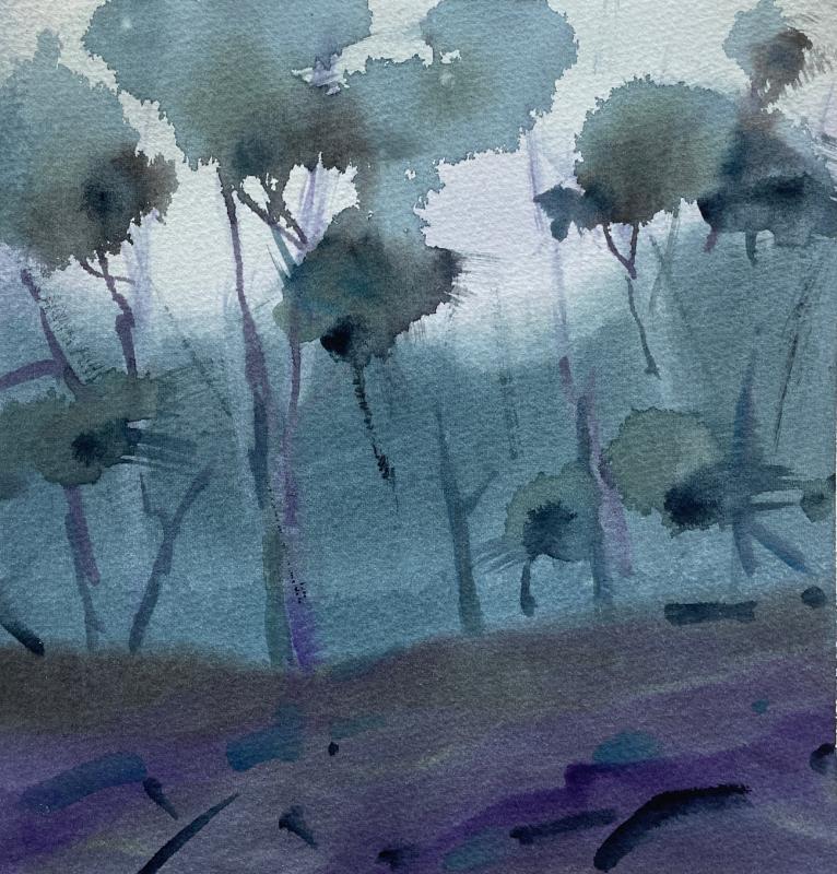 Kjell Ekström, I skogen, akvarell, 24x24 cm, 2026